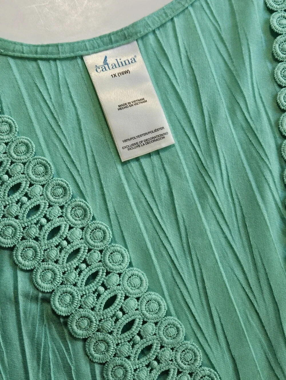 Catalina teal cream tunic style swim cover up crochet trim 1X beach pool lake